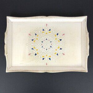 Handmade Sezzatini Firenze Florentine Ivory Serving Tray With Medallion Design